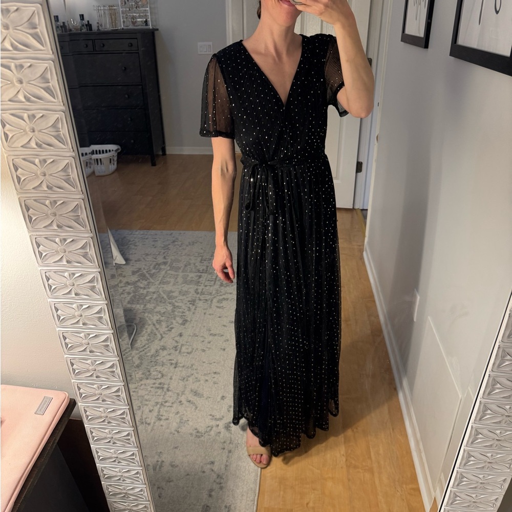 Elegant Black Evening Dress with Silver Accents